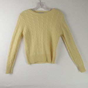 Lord & Taylor Cashmere Cable Knit Sweater Size S Butter Yellow Round Neck